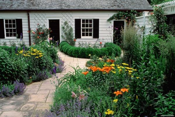 καλοκαιρινά φυτά κρίνα αγγλικό κήπο κηπουρική πεζοδρόμιο επισυνάψτε πλακάκια κήπου