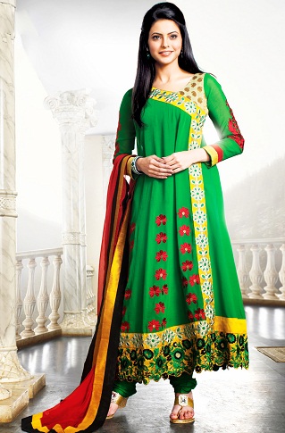 Angrakha stiliaus žalias Salwar Kameez dizainas