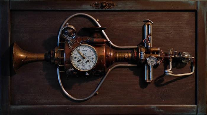 steampunk art assemblage μεταλλική φιγούρα