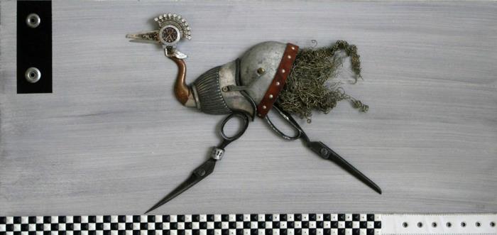 steampunk art assemblage animal figure emu