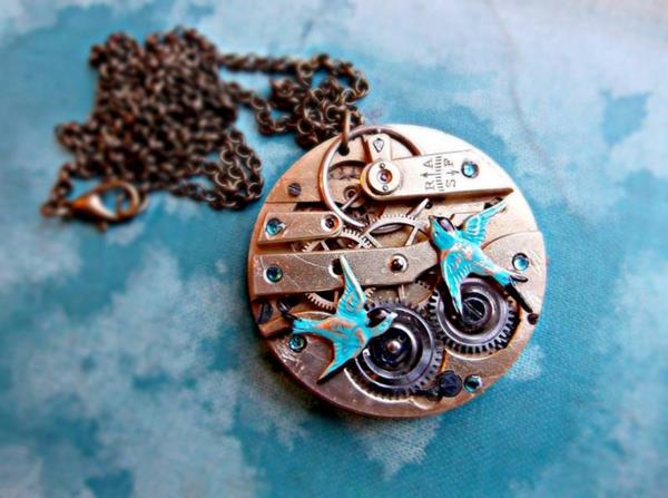 steampunk κοσμήματα παλιά ρολόι αλυσίδα χελιδόνια