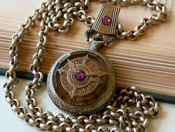 κοσμήματα steampunk χάλκινη μοβ πέτρα