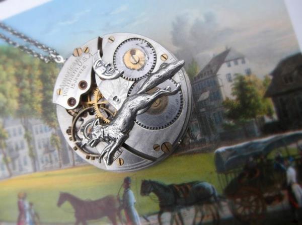 steampunk αλυσίδα κοσμημάτων ασημένια αλεπού