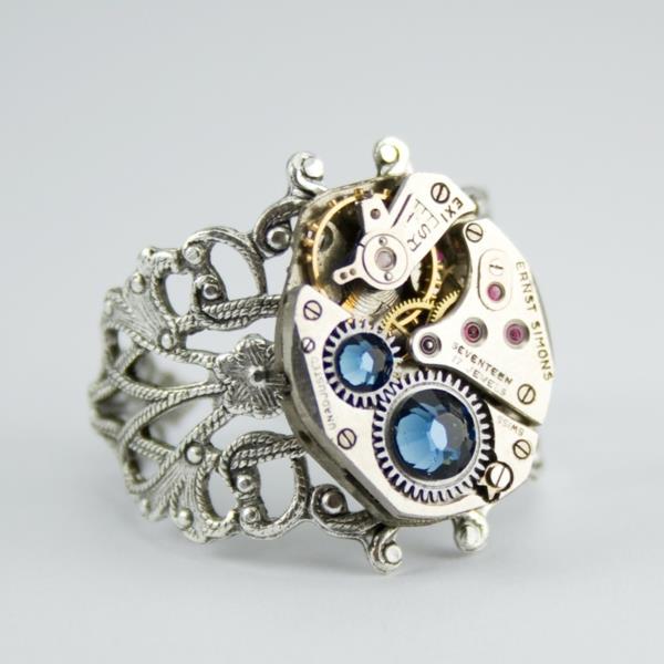 steampunk κοσμήματα ρολόι μηχανισμός δαχτυλίδι πολύτιμοι λίθοι
