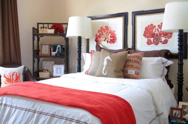 φωτιστικά δαπέδου λευκό αμπαζούρ υπνοδωμάτιο κόκκινο κρεβάτι