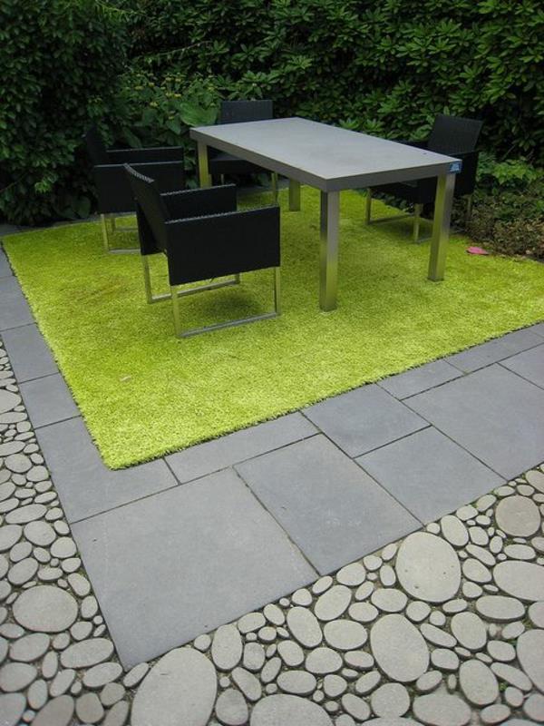 ιδέες σχεδιασμού κήπου εικόνες πλακόστρωτο και χαλίκι πράσινο χαλί τραπέζι
