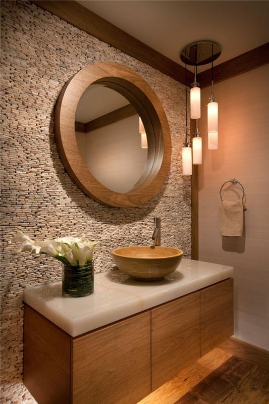 πέτρινο τοίχο μπάνιο λουλούδι στρογγυλό τοίχο καθρέφτη