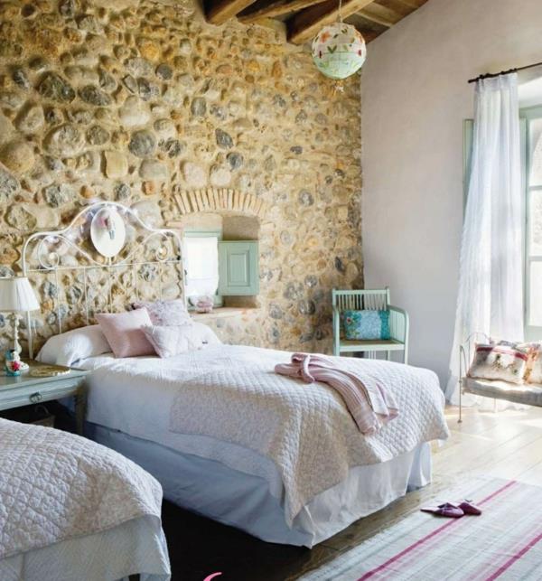 πέτρινο τοίχο εξοχικό κρεβάτι υπνοδωμάτιο ρουστίκ