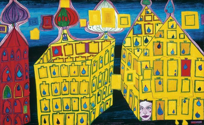 Ο Αυστριακός καλλιτέχνης Friedensreich Hundertwasser εργάζεται αρχιτεκτονικά