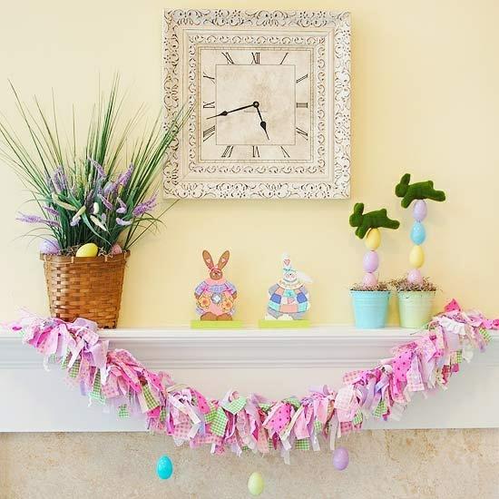 κομψές ιδέες διακόσμησης για πασχαλινά λαγουδάκια κουνελάκια λουλούδια τοίχο ρολόι γιρλάντες