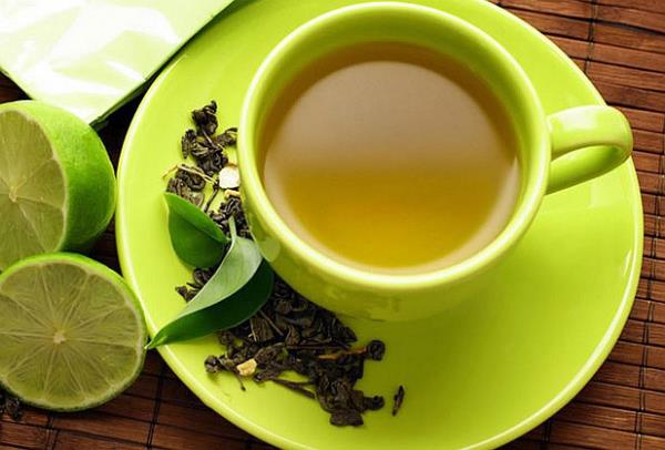λαμπερό δέρμα προσώπου υγιεινή τροφή Πράσινο τσάι με λεμόνι έχει καλή γεύση είναι υγιεινό