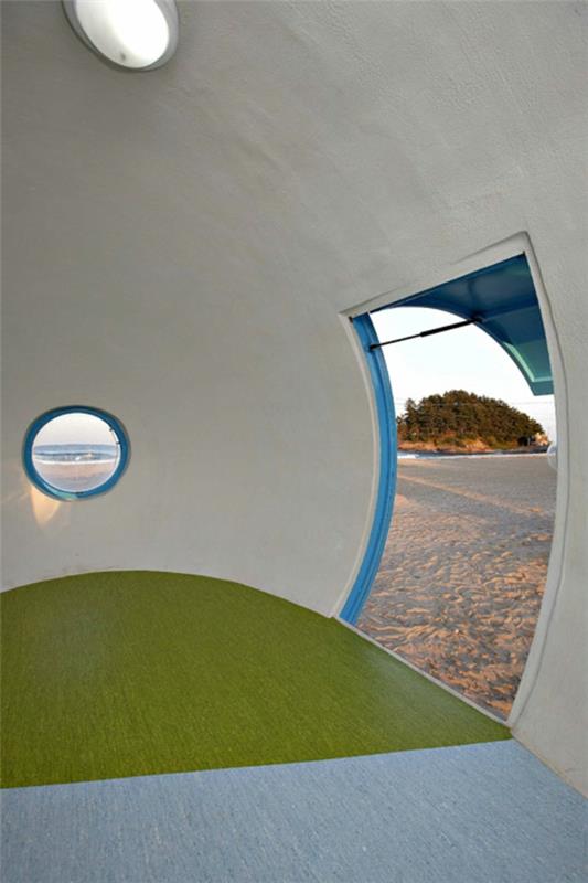 εσωτερική διακόσμηση καλύβας παραλίας παράθυρο σχεδιασμός δαπέδου