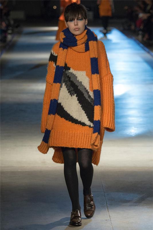 πλεκτό φόρεμα πορτοκαλί πλεκτά fw 2014 2015 μακρύ πουλόβερ πλεκτό