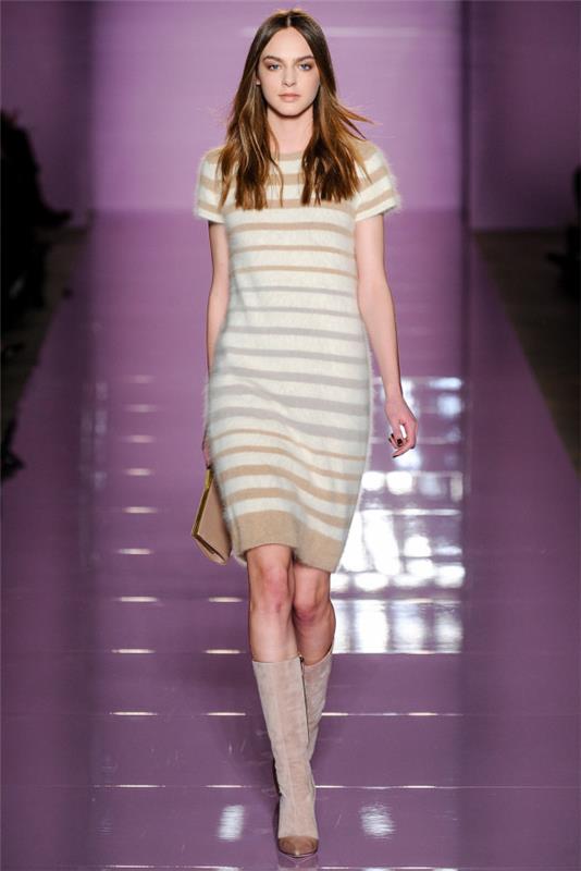 πλεκτό φόρεμα ριγέ μοτίβο καφέ λευκό πλεκτό fw 2014 2015
