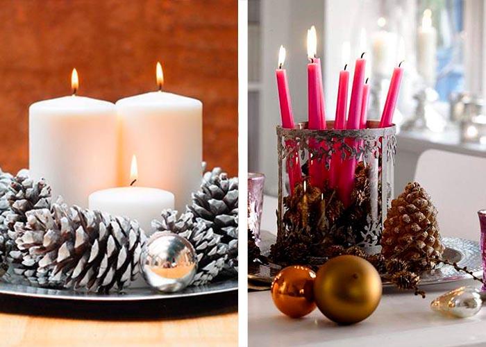 κεριά κολόνας κουκουνάρια πεύκου χριστουγεννιάτικο δέντρο διακοσμήσεις ιδέες χριστουγεννιάτικης διακόσμησης τραπεζιού