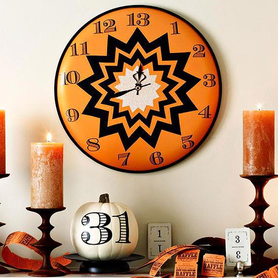 κομψά έργα τέχνης για αποκριές δροσερό ρολόι τοίχου μαύρα αστέρια πορτοκαλί φόντο