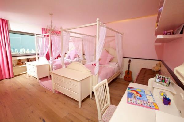 κομψό διαμέρισμα κρεβάτι θόλος ρετρό έπιπλα ροζ αποχρώσεις