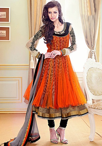 Anarkali stiliaus oranžinis salwar kostiumas