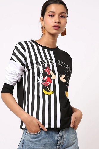 Mickey Mouse Baskılı Disney Çizgili Sweatshirt