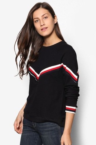 Kontrast Şeritli Kadın Sweatshirt