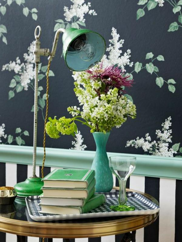 ταπετσαρία floral μοτίβα στρογγυλή επιτραπέζια λάμπα