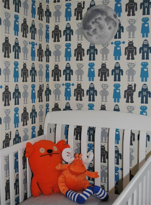 ταπετσαρία παιδικό δωμάτιο βρεφικό κρεβάτι αστεία ταπετσαρία μοτίβο ταπετσαρίας