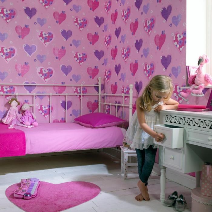 ταπετσαρία παιδικό δωμάτιο σχεδιασμό δωματίου κοριτσιού ροζ καρδιές