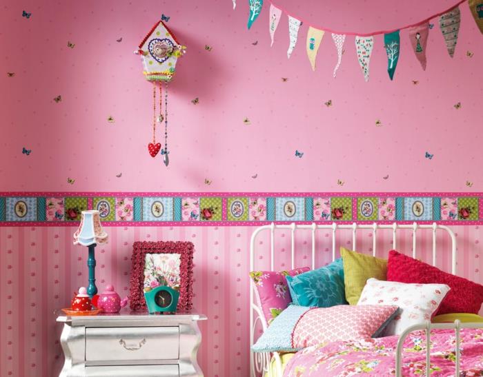 ταπετσαρία παιδικό δωμάτιο ροζ κοριτσίστικο δωμάτιο διακοσμητικές ιδέες χρωματιστές