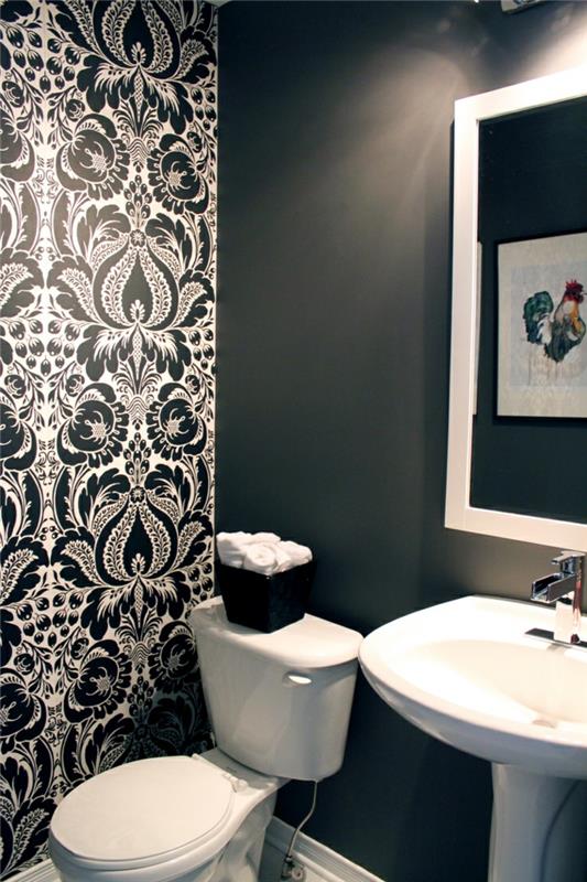 μοτίβο ταπετσαρίας σχεδιασμός τοίχου μπάνιου κομψή ταπετσαρία τοίχου λευκό μαύρο