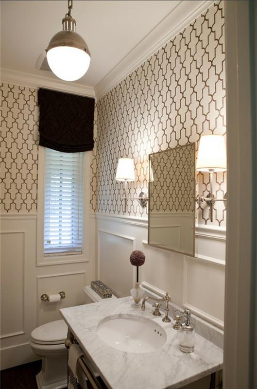 μοτίβο ταπετσαρίας ιδέες σχεδιασμού τοίχου μπάνιου φώτα τοίχου μπάνιο καθρέφτης μικρό μπάνιο