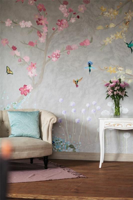 ταπετσαρία σαλόνι floral στοιχεία χειροποίητα