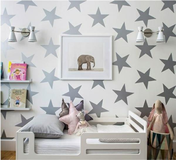 μωρό δωμάτιο ταπετσαρία σχεδιασμός τοίχου σχέδιο ταπετσαρίας μοτίβο αστέρια γκρι