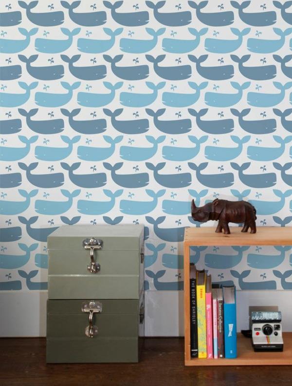 μωρό δωμάτιο ταπετσαρία τοίχο σχέδιο ταπετσαρία μοτίβο μπλε φάλαινα ψάρια