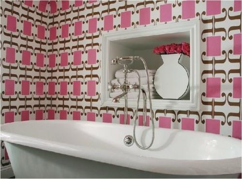 ιδέες ταπετσαρίας στο μπάνιο αφηρημένη ροζ μοτίβο