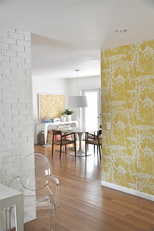 μοτίβο ταπετσαρίας tepete κίτρινο ανοιχτό σαλόνι ταπετσαρία τοίχος σχεδιασμός τοίχος από τούβλα