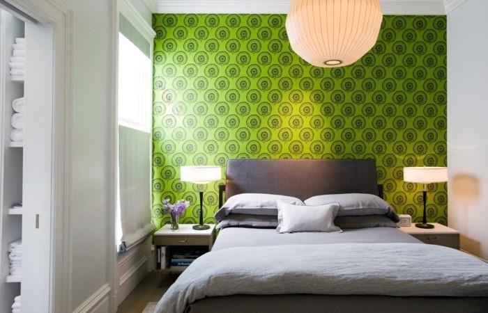 ταπετσαρίες ιδέες κρεβατοκάμαρα προφορά τοίχο πράσινο μοτίβο