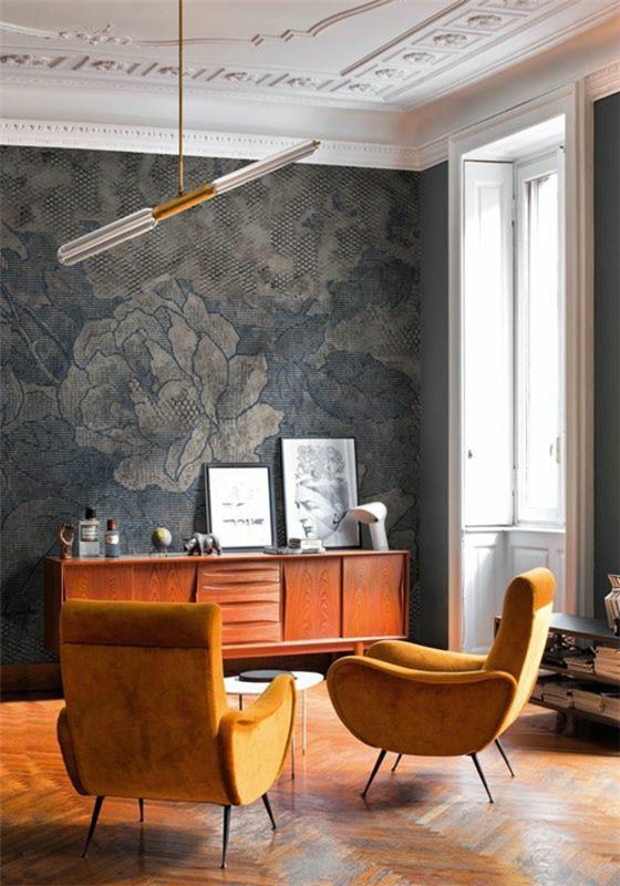 ταπετσαρία κομψός σχεδιασμός τοίχου με λουλουδάτο μοτίβο στο σαλόνι