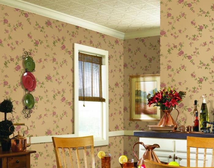 μοτίβο ταπετσαρίας τραπεζαρία λουλούδια διακόσμηση τοίχου floral μοτίβο