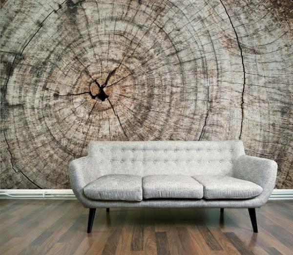 μοτίβο ταπετσαρίας ξύλο εμφάνιση καναπέ γκρι σαλόνι