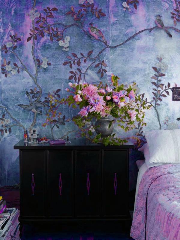 μοτίβο ταπετσαρίας τοίχοι κρεβατοκάμαρα ντύνοντας φυτά