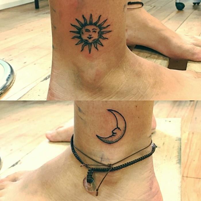 τατουάζ αστράγαλο φεγγάρι και ήλιος