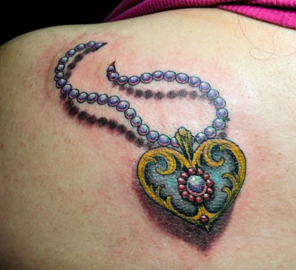 τατουάζ μοτίβα καρδιά μαργαριτάρι κολιέ καρδιά κρεμαστό κόσμημα