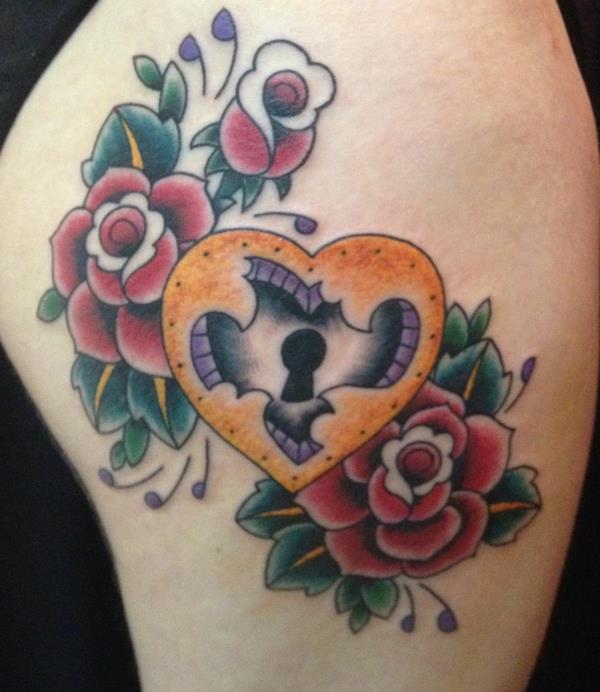 μοτίβα τατουάζ καρδιά κλειδαριά βραχίονα τατουάζ τριαντάφυλλα