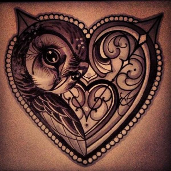 τατουάζ μοτίβα καρδιές κουκουβάγια εικόνες τατουάζ