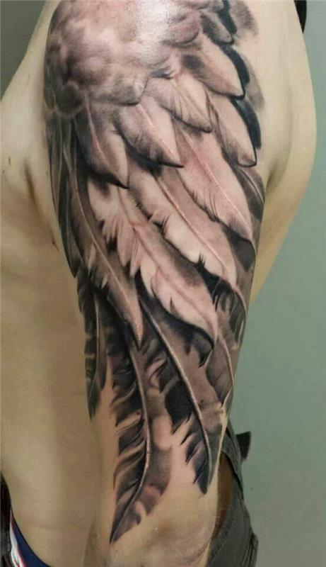 τατουάζ ιδέες στο πάνω μέρος του βραχίονα φτερά μοτίβα τατουάζ
