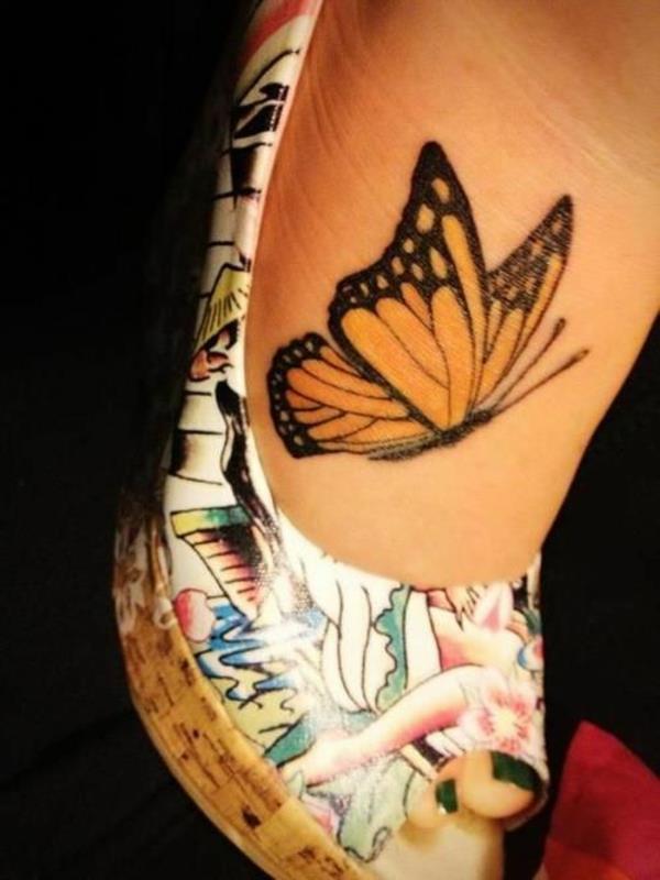 τατουάζ πόδι κίτρινο πεταλούδα τατουάζ ελκυστικό