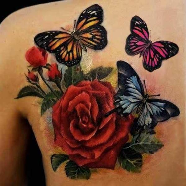 τατουάζ πίσω πεταλούδα τατουάζ με τριαντάφυλλο