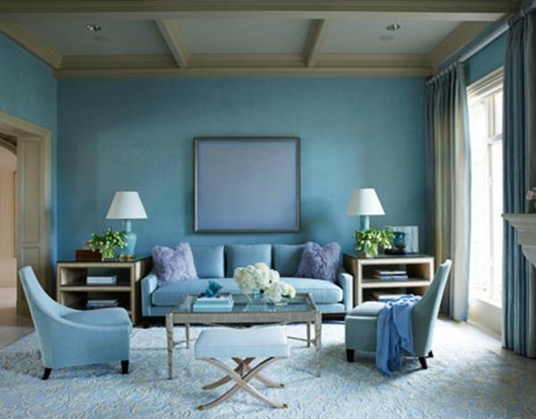 χρώμα τοίχου σε σκόνη μπλε σαλόνι ιδέες σχεδιασμού τοίχων