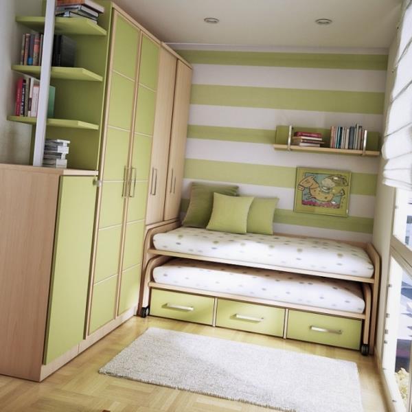 εφηβικό δωμάτιο πτυσσόμενο διπλό κρεβάτι μέντες πράσινες ντουλάπες