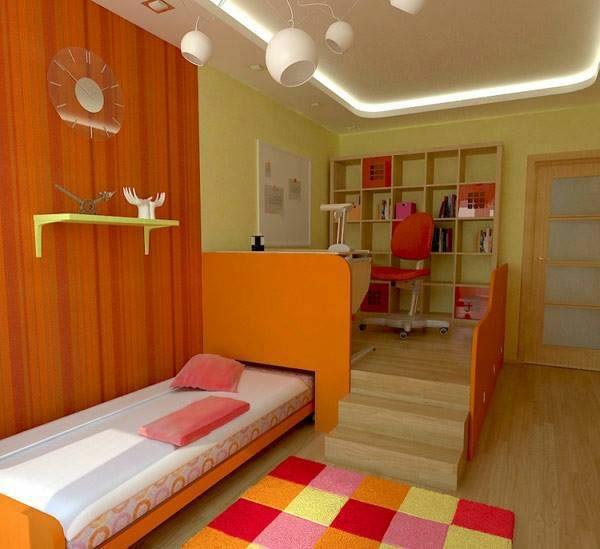 εφηβικό δωμάτιο επιπλωμένο κρεβάτι γραφείο χαλί
